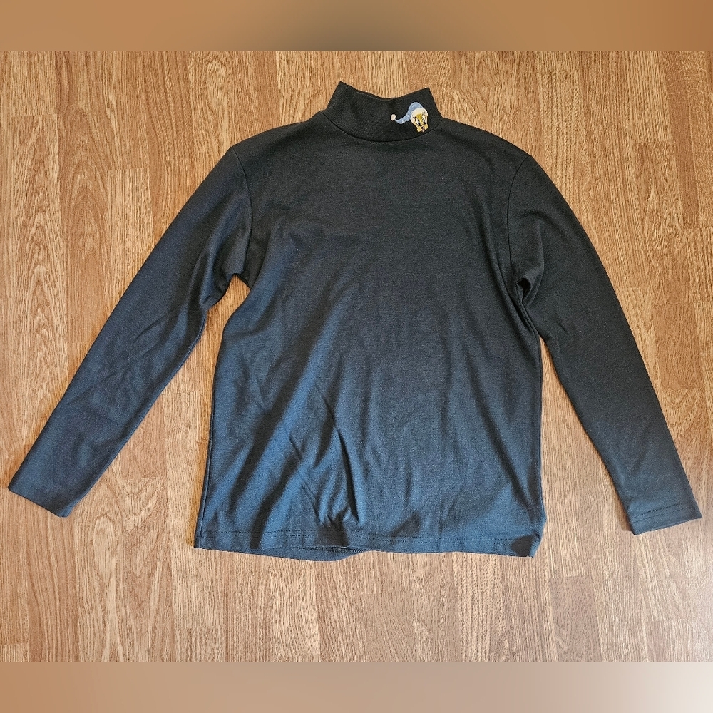 Vintage 1998 Looney Tunes Charcoal Turtleneck Sweater With Tweety Bird Design